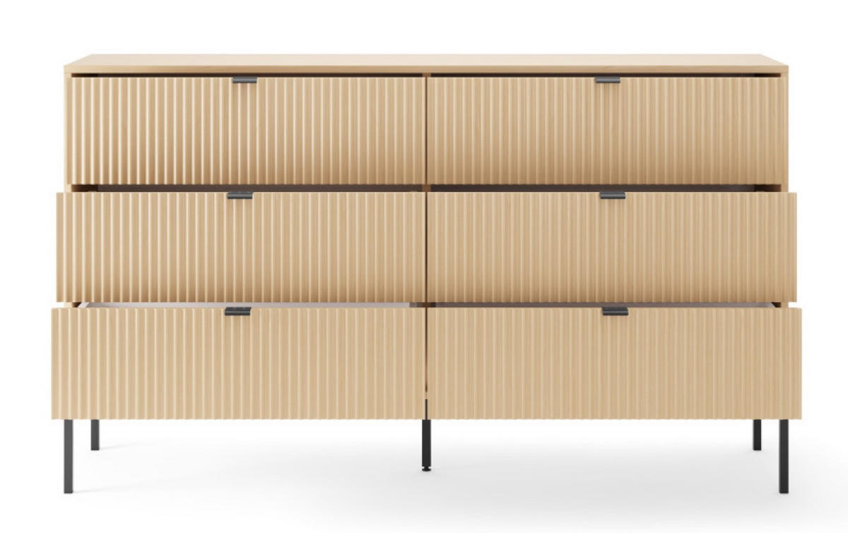 KOMMODE Vicenza Eiche KS154 Geriffelt Schwarze Beine - Beige, Holzwerkstoff (154/91/39cm) - Sepro Meble