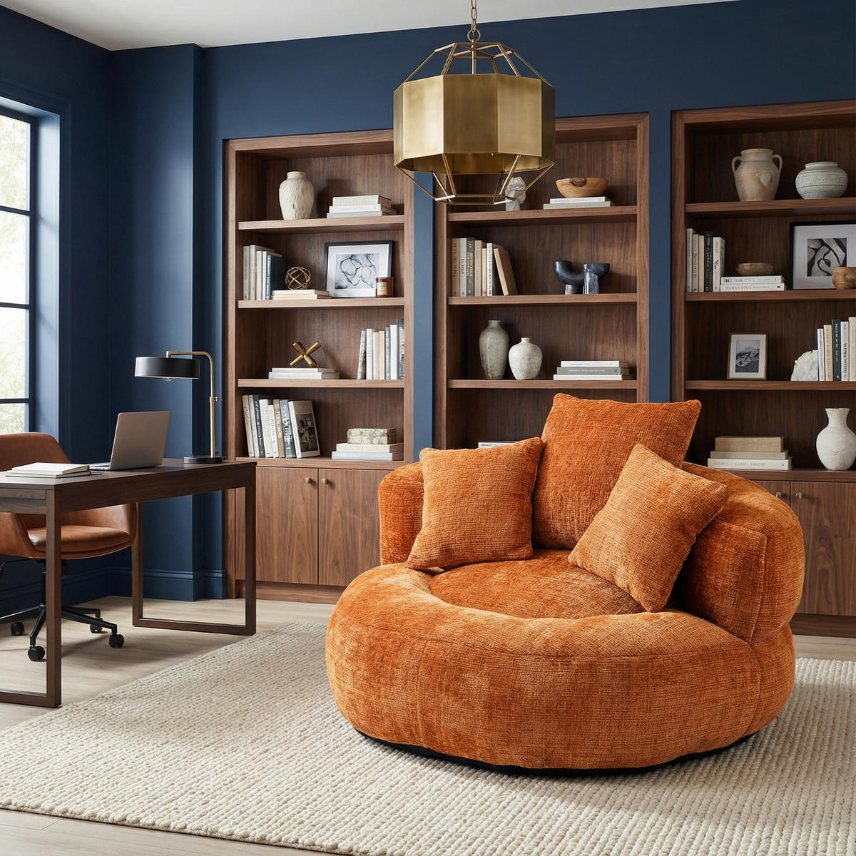 SITZSACK in Chenille mit 3 Kissen - Orange, Textil (108/52/108cm) - Urban Meuble