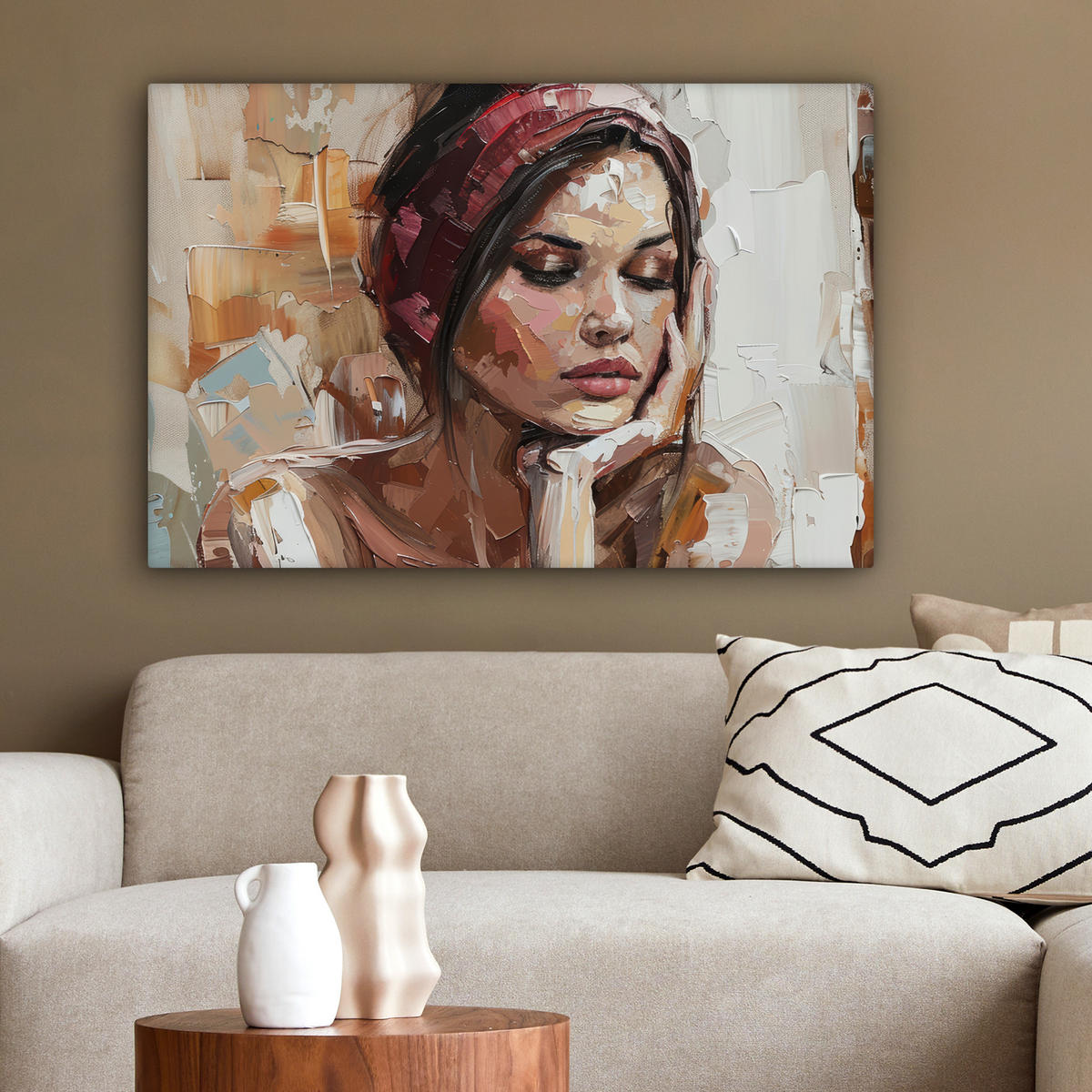 LEINWANDBILD Frau - Lackierung - Porträt - Modern 90x60 cm - Altrosa, Textil (90/60cm) - MuchoWow