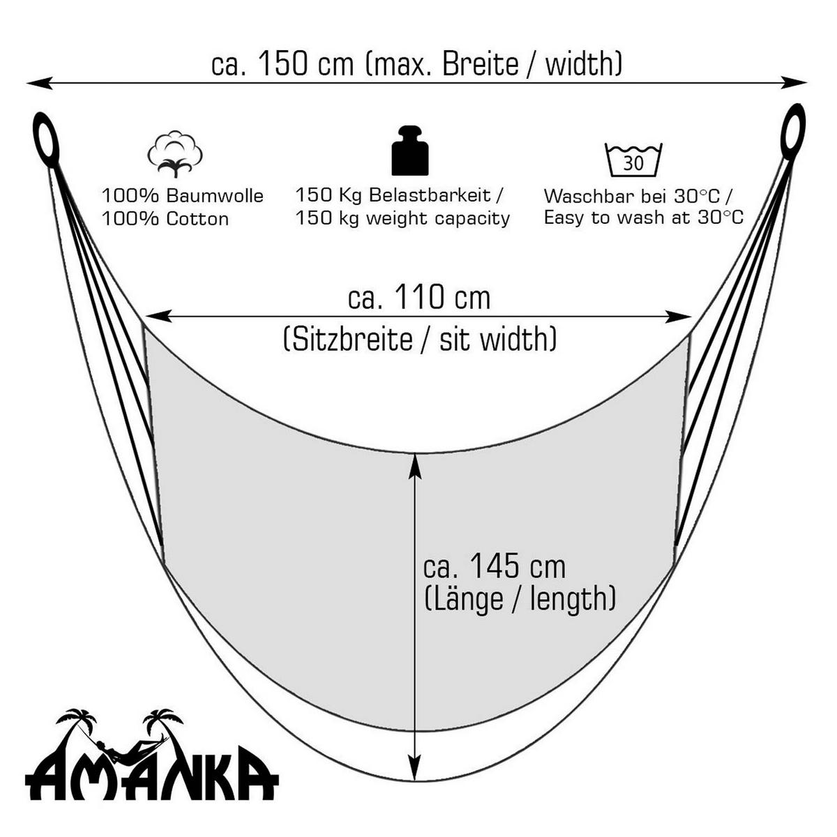HÄNGESESSEL bis 150kg, 150/145cm, Bunt - Multicolor, Textil (150/2.5/145cm) - Amanka