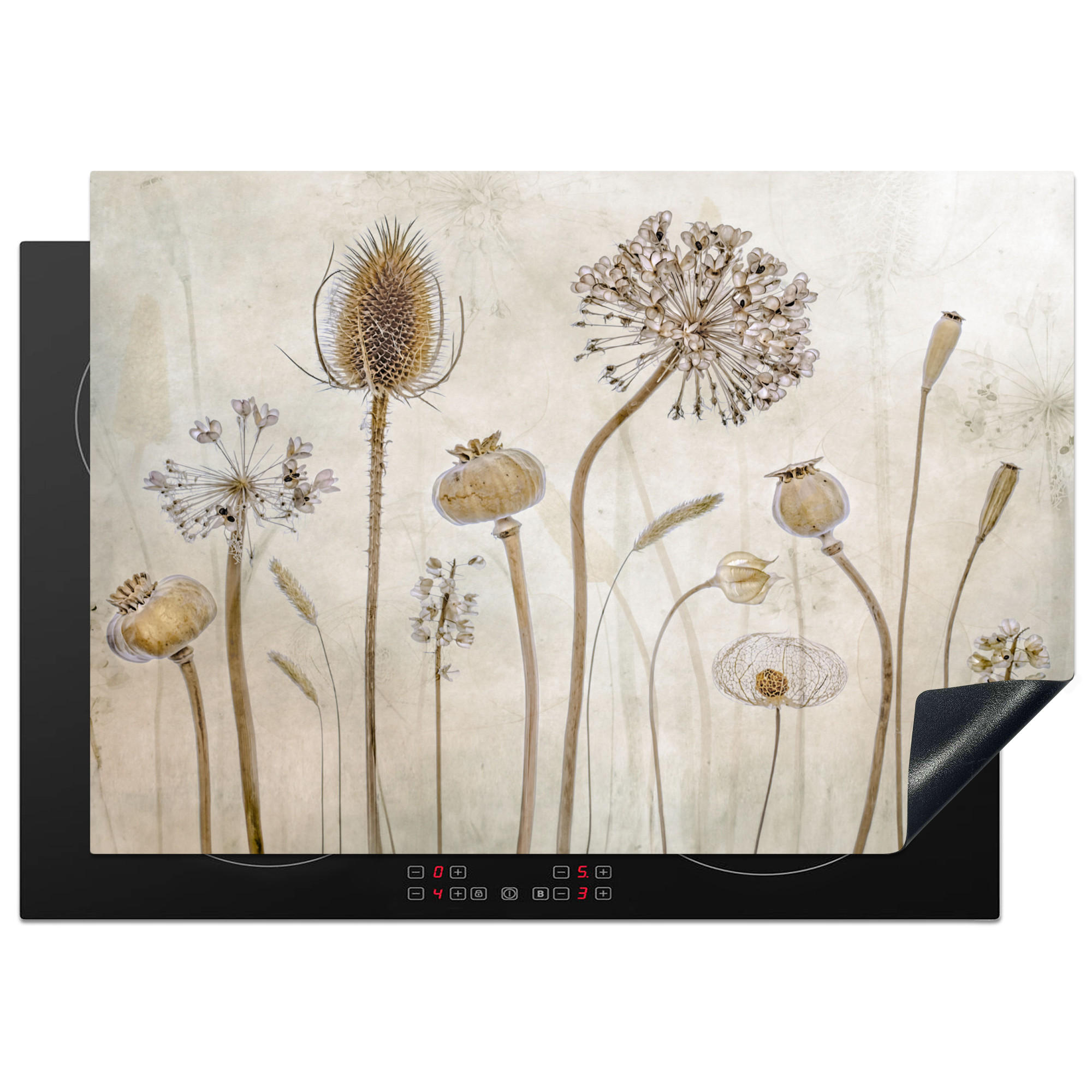 HERDABDECKPLATTE Blumen - Aquarell - Stilleben - Braun - Vintage 75x52 cm - Sandfarben, Kunststoff (75/0.2/52cm) - MuchoWow