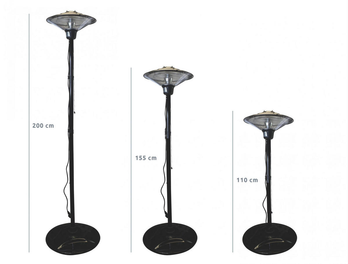 HALOGEN-HEIZUNG auf Standfuß Schwarz outdoortauglich und höhenverstellbar 1500 W - Schwarz, Kunststoff/Metall (51/200/51cm) - Purline