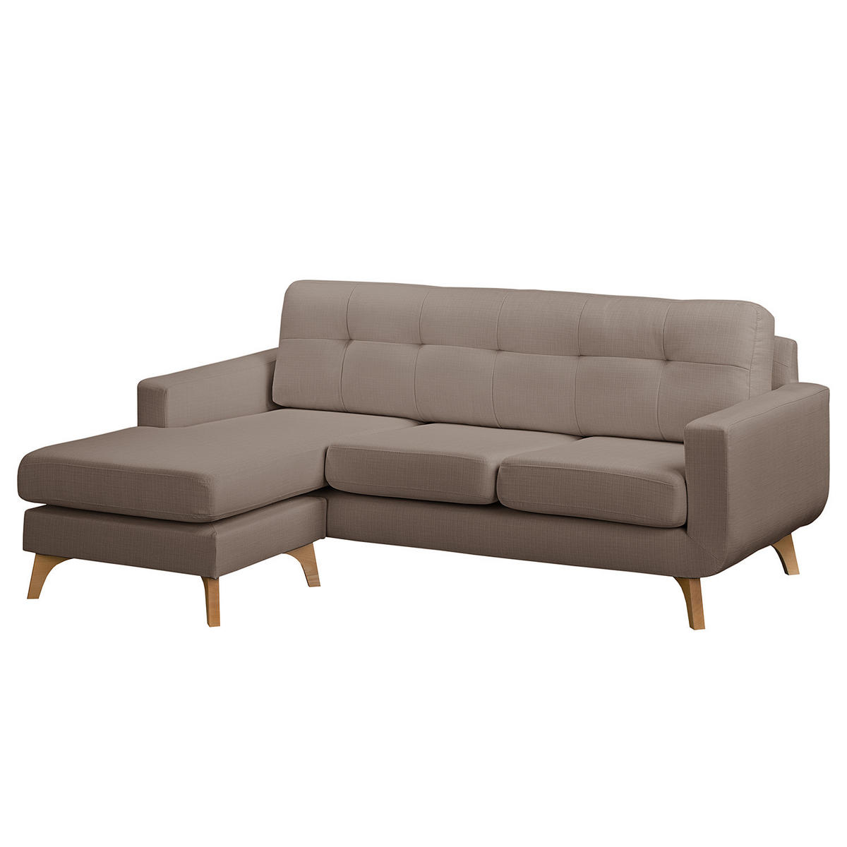 ECKSOFA mit Longchair - Strukturstoff - Cappuccino, Textil (208/150cm) - home24