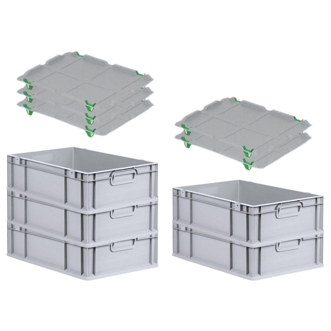 EUROBOX 5x Nextgen Economy Mit Auflagedeckel Grau/Grün Griffe Geschlossen 34 Liter - Grün, Kunststoff (40/17/60cm) - PROREGAL
