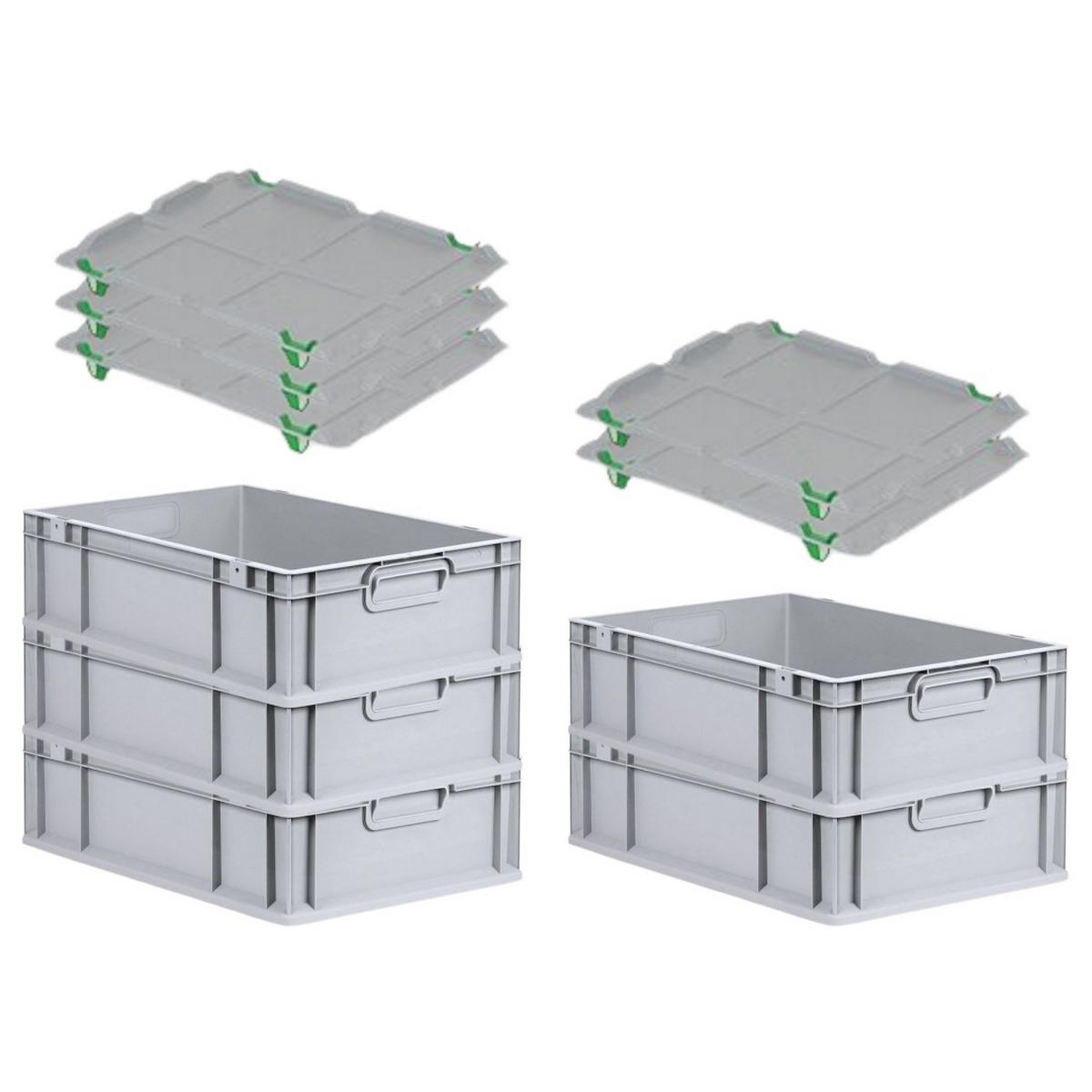 EUROBOX 5x Nextgen Economy Mit Auflagedeckel Grau/Grün Griffe Geschlossen 34 Liter - Grün, Kunststoff (40/17/60cm) - PROREGAL