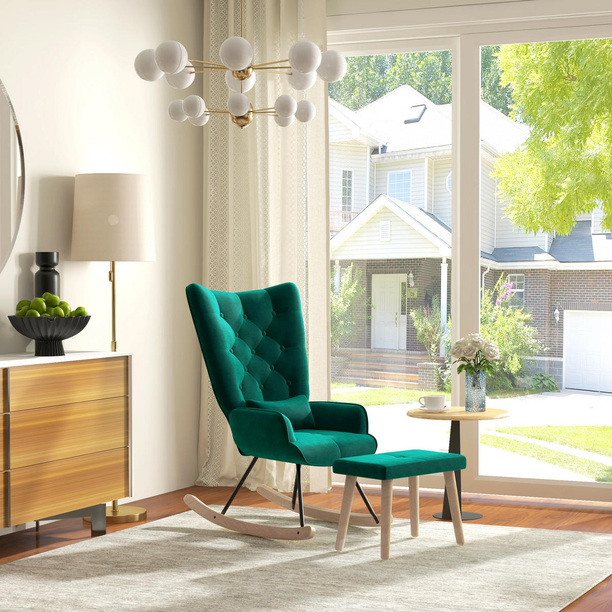 SCHAUKELSESSEL mit Hocker - Grün, Kunststoff (96/101/66cm) - HOMCOM