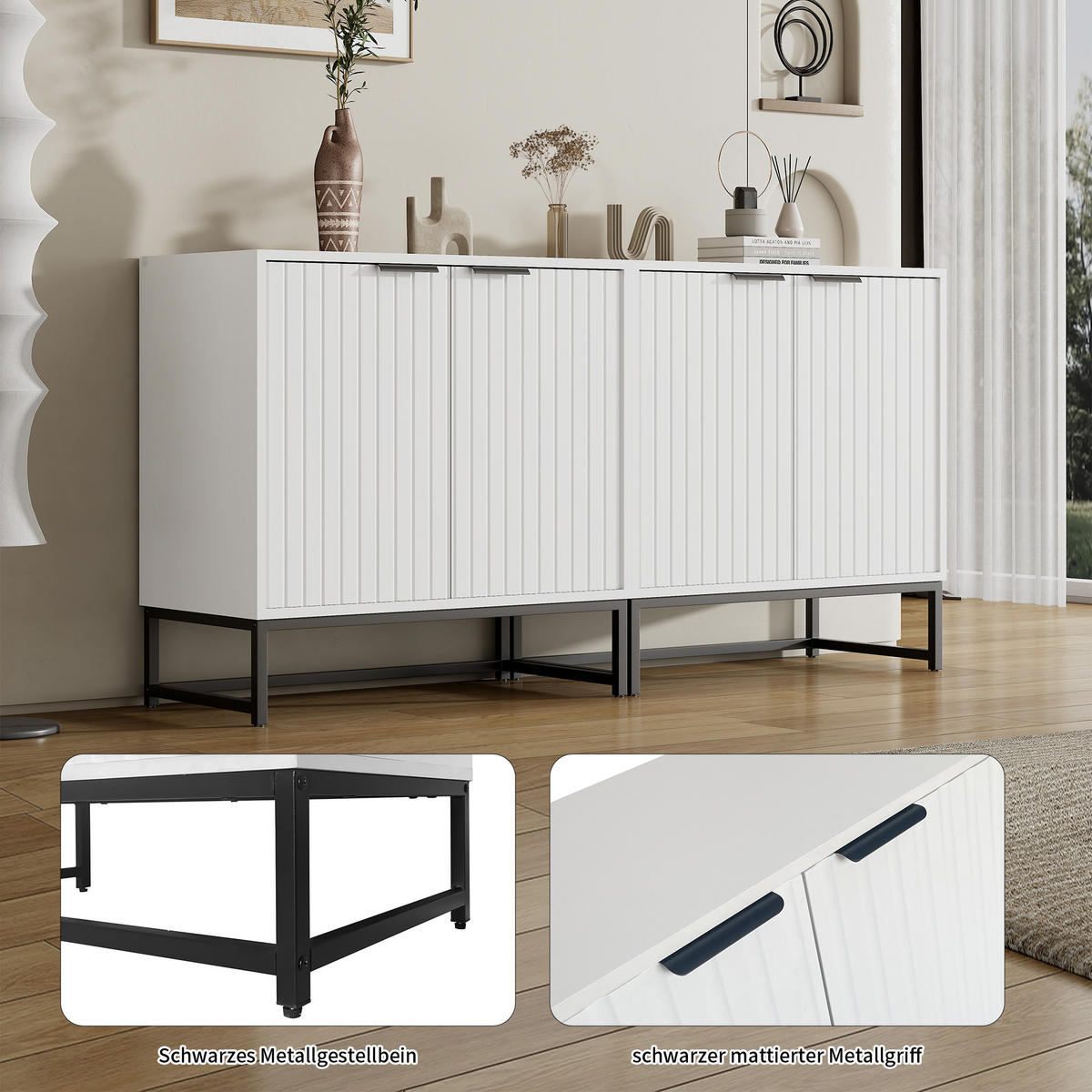 SIDEBOARD Weiß 160/40/80 cm - Weiß, Holzwerkstoff (160/80/40cm) - PANGIVO