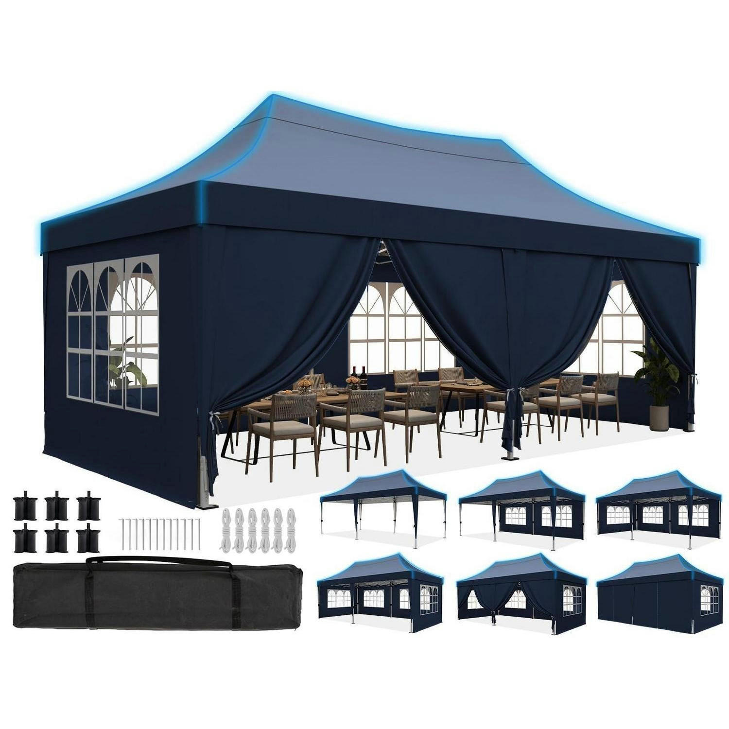 FALTPAVILLON 3x6m Blau mit Seitenwänden - Blau, Textil (585/310/293cm)