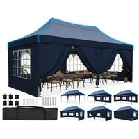 FALTPAVILLON 3x6m Blau mit Seitenwänden - Blau, Textil (585/310/293cm)