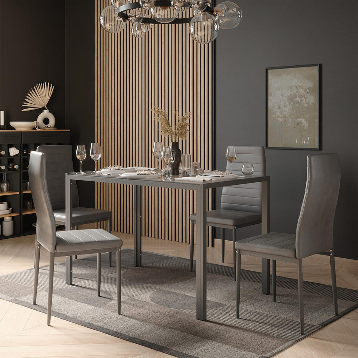 ESSTISCH Grand, Grau/Grau, 120 x 70 cm - Grau, Glas (70/120/74.5cm) - Vicco