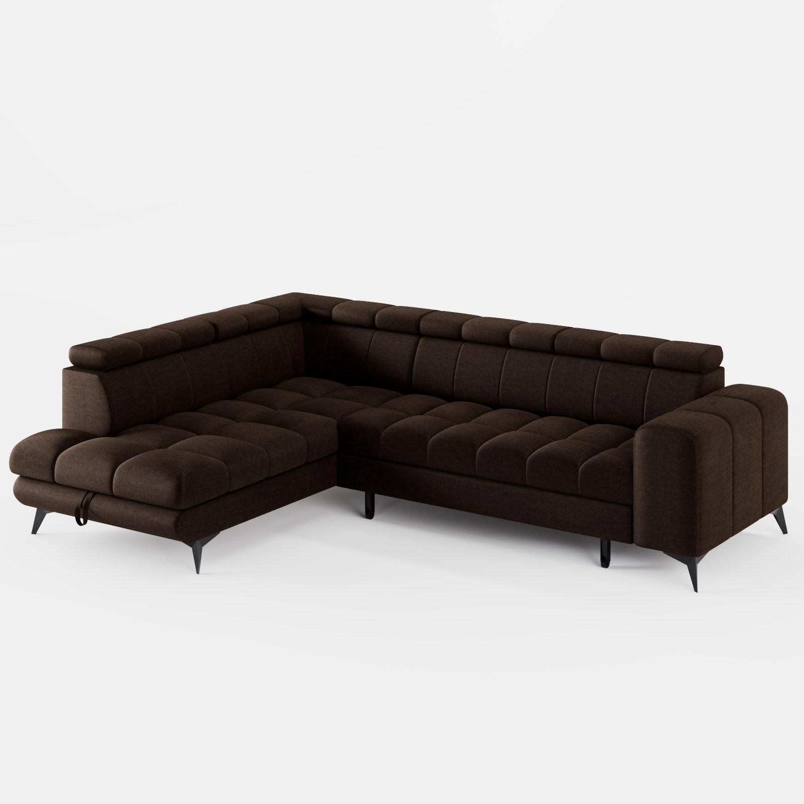 ECKSOFA CANDY CANE Links Braun Velours-Stoff mit Schlaffunktion und Bettkasten - Dunkelbraun, Textil (264/192cm) - Barchello
