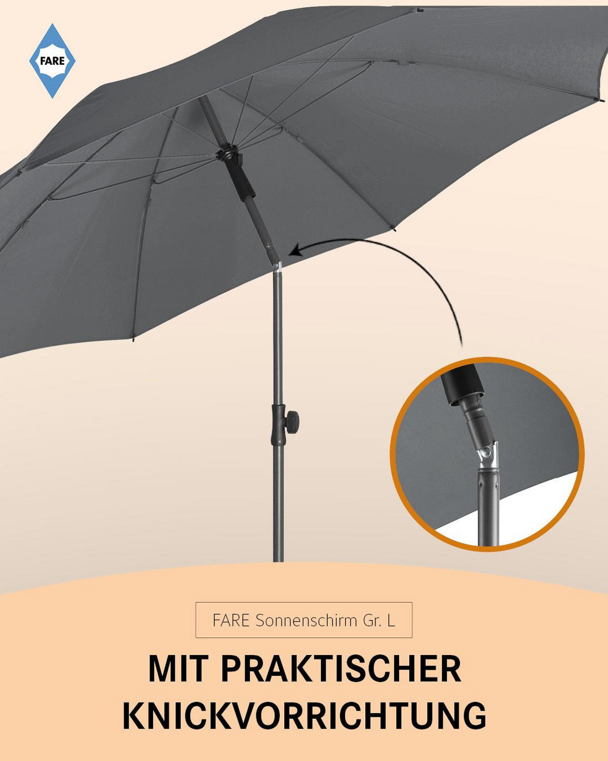 SONNENSCHIRM 200/200/126 cm - Grau, Kunststoff (200/200cm) - FARE