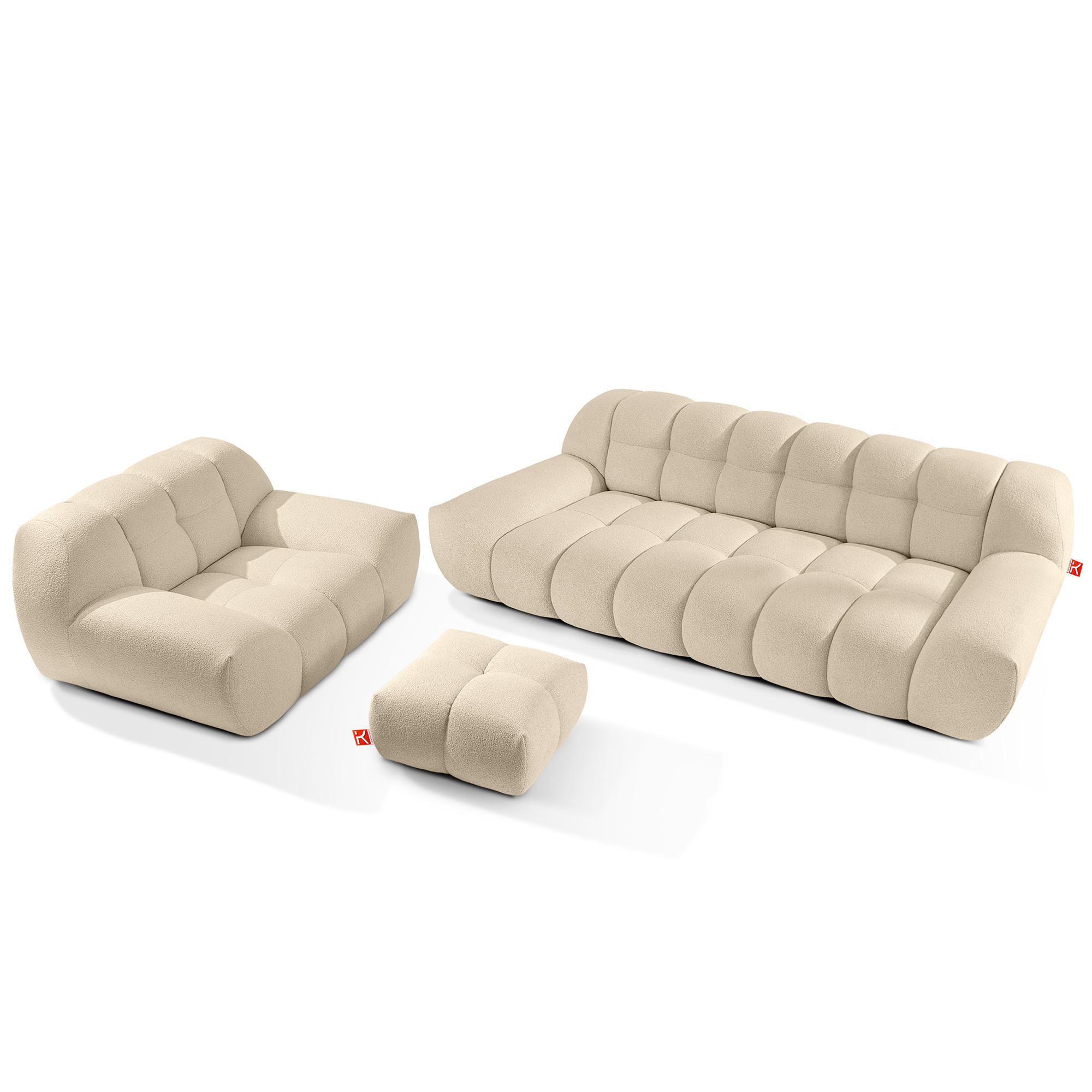 SITZGARNITUR VENA Bouclé, Hellbeige - Beige, Holz/Textil (65/38/65cm) - KONSIMO®