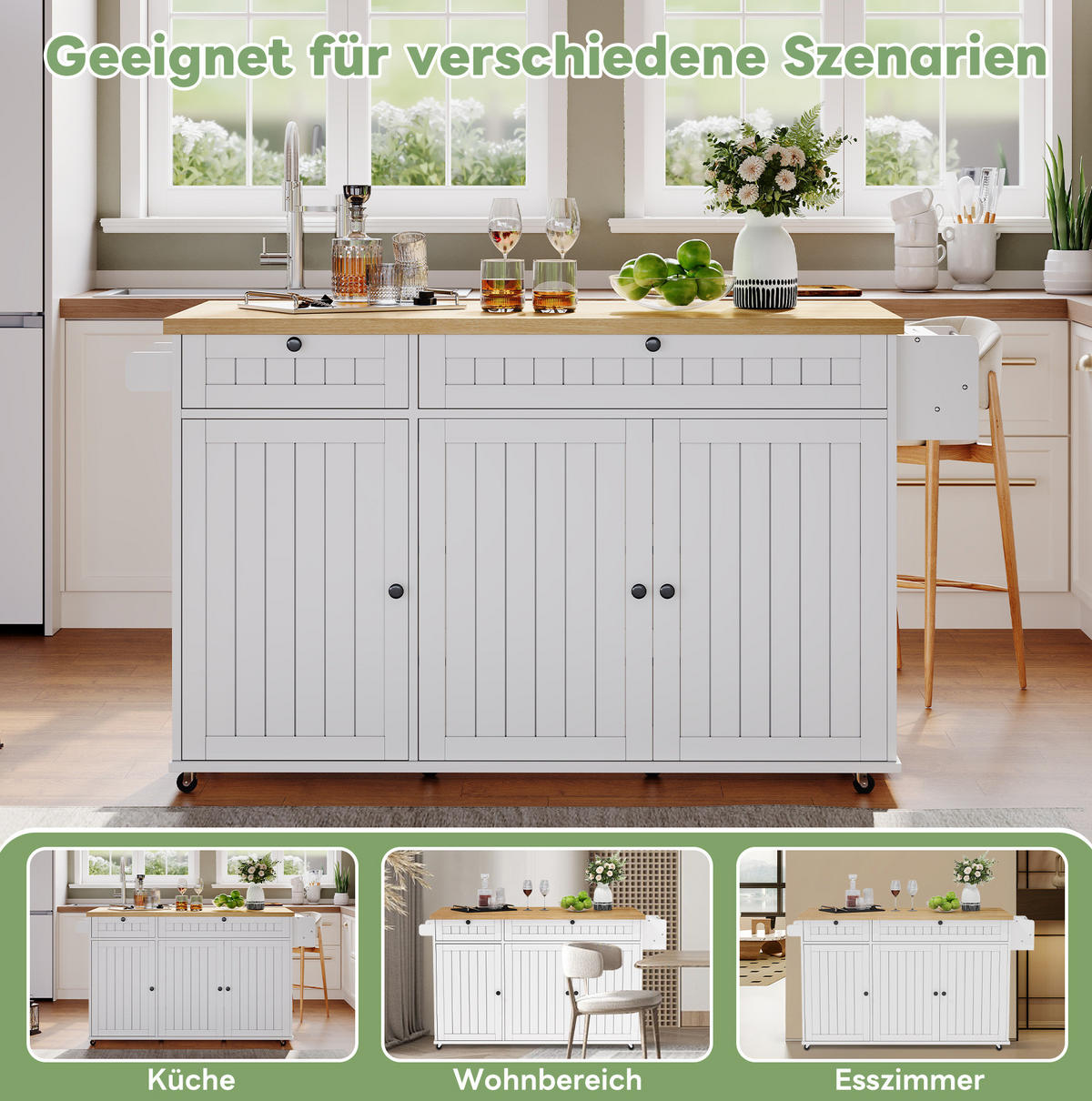 KÜCHENINSEL 137/89,5/45 cm Natur/Weiß aus MDF mit klappbarer Arbeitsplatte - Naturfarben, Holzwerkstoff (70/89.5/137cm) - OKMYHOME