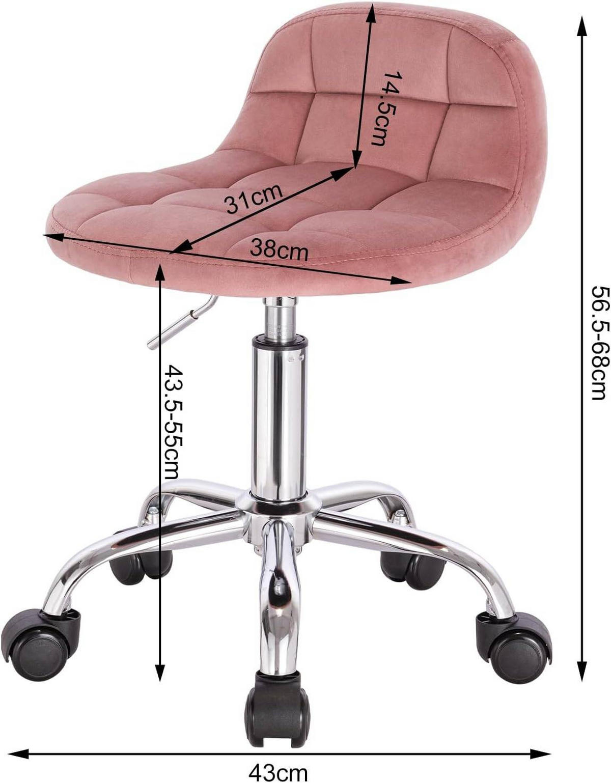 DREHSTUHL mit niedriger Rückenlehne, Samt, Rosa - Schwarz/Rosa, Textil/Metall (43/56/43cm) - Woltu