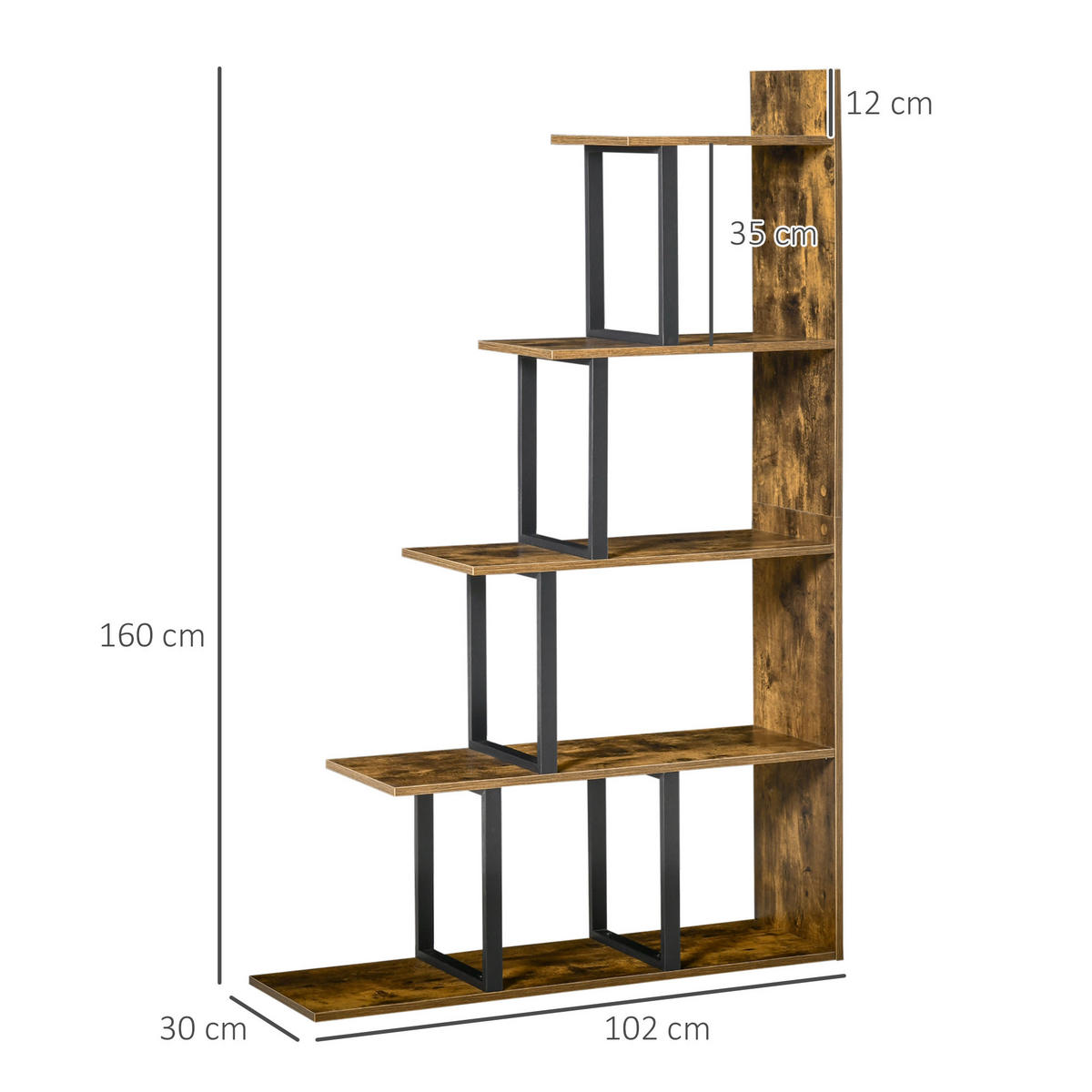 BÜCHERREGAL 102/30/160 cm Vintage-Braun - Braun, Holz (102/160/30cm)