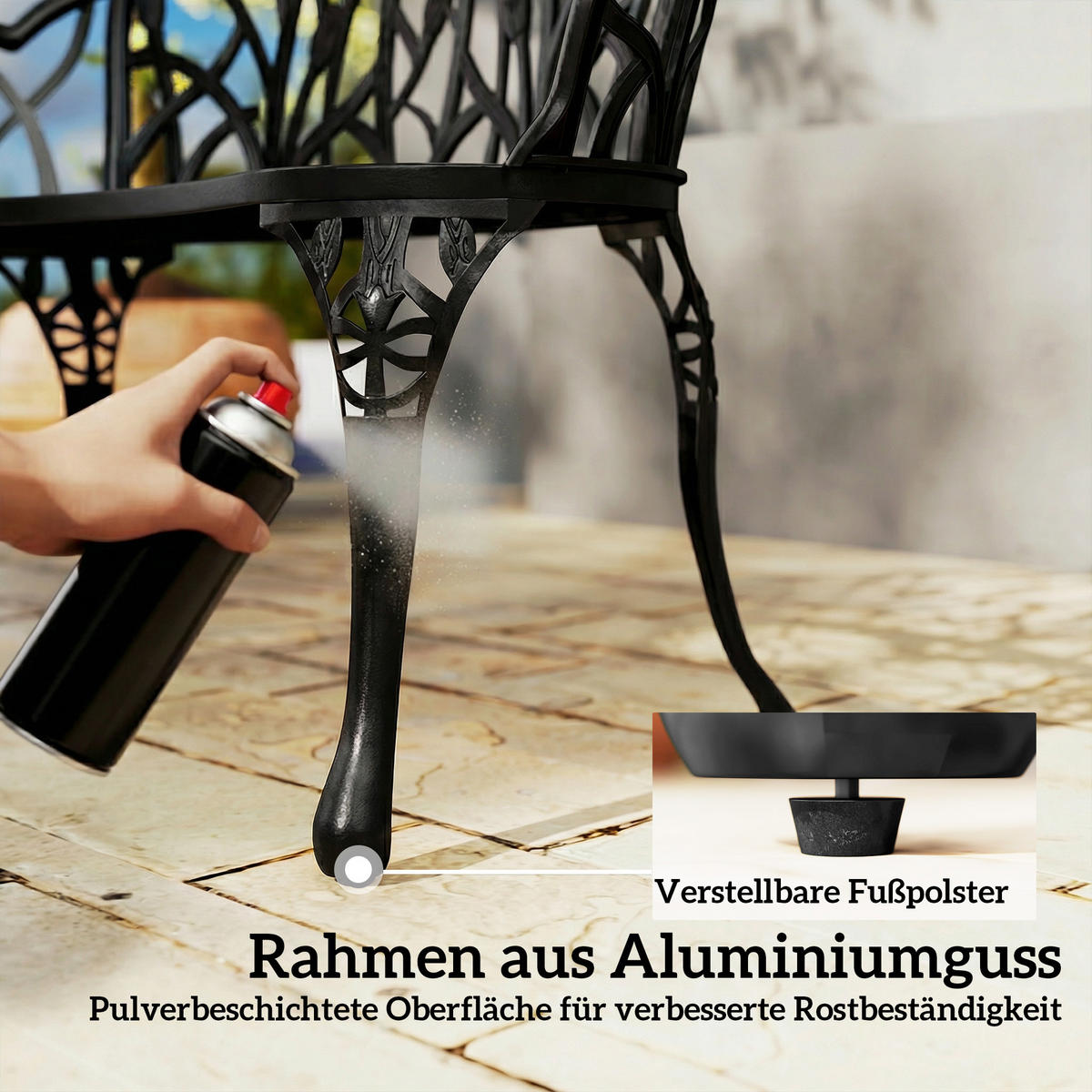GARTENBANK 2-Sitzer DE-08350 Tulpen-Rückenlehne, Gussaluminium Grün - Schwarz, Metall (99/78/57cm) - ComfortXL