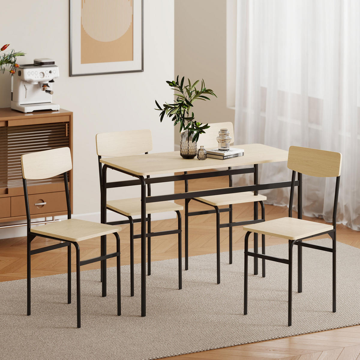 ESSZIMMER-SET, rechteckig Tisch+4 Stühle - Braun, Holzwerkstoff (50/76/105cm) - Vallsero