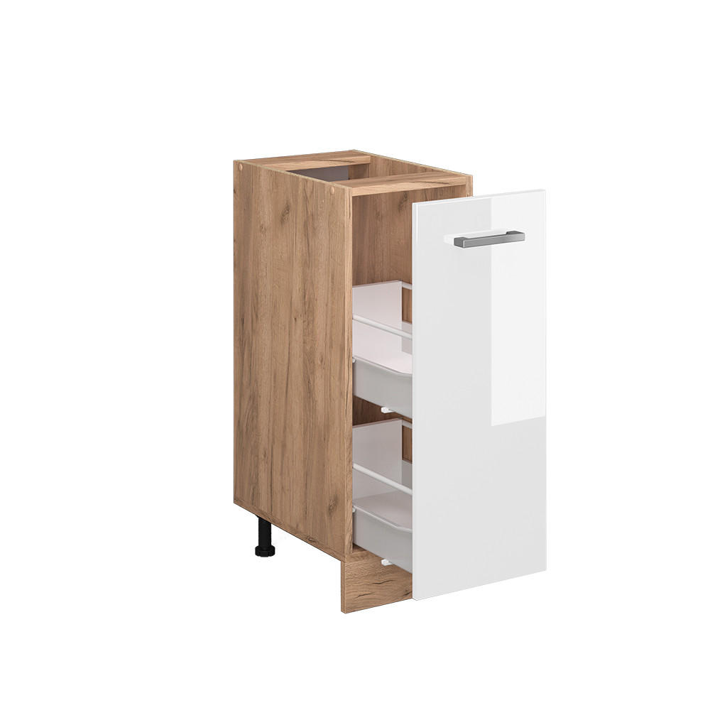 APOTHEKERSCHRANK R-Line Weiß Hochglanz 30 cm ohne AP - Honigeiche/Weiß Hochglanz, Holzwerkstoff (30/81.6/46cm) - Vicco