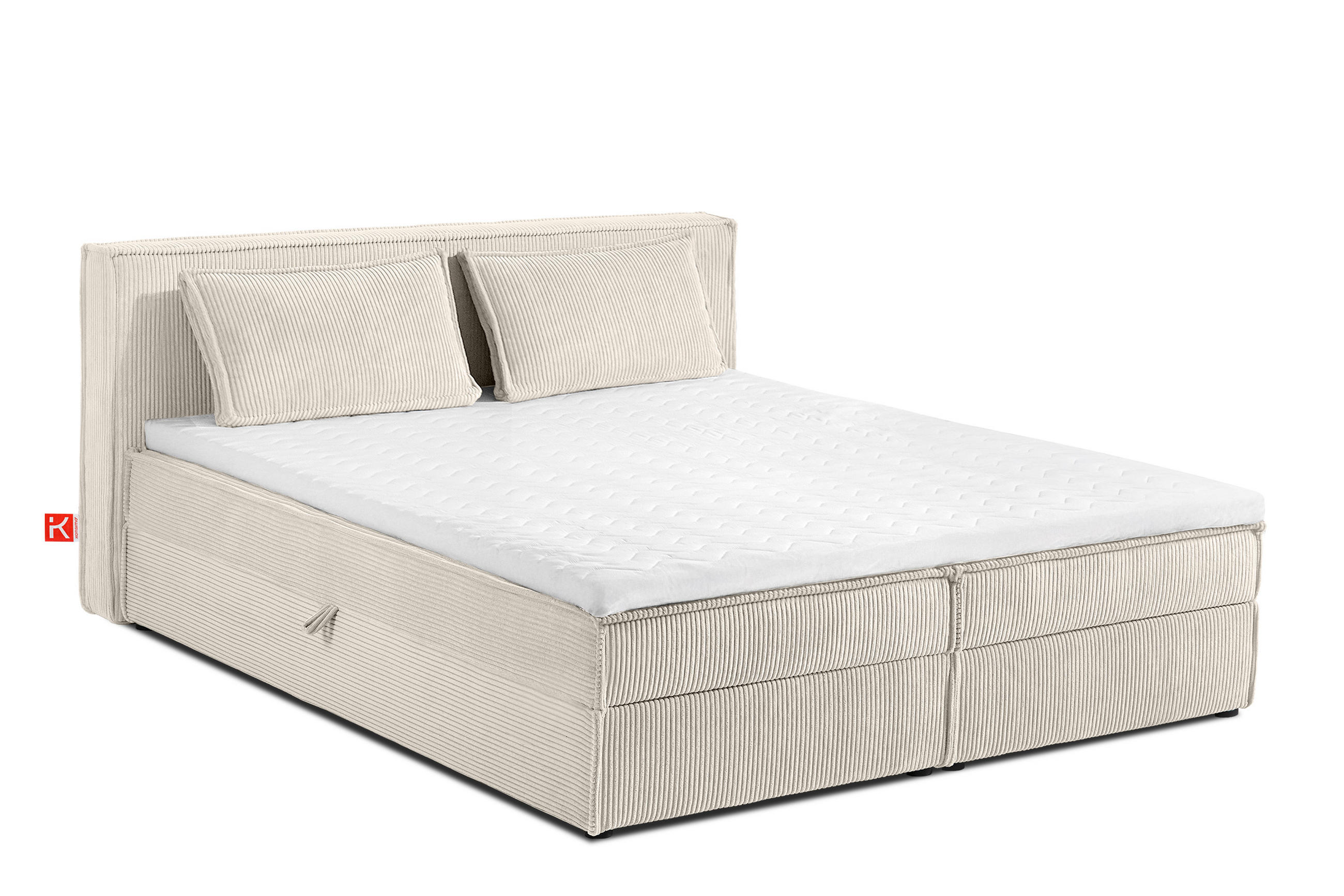 BOXSPRINGBETT ROTI mit Stauraum, ecrufarben - Ecru/Schwarz, Holz/Holzwerkstoff (180/200cm) - KONSIMO®