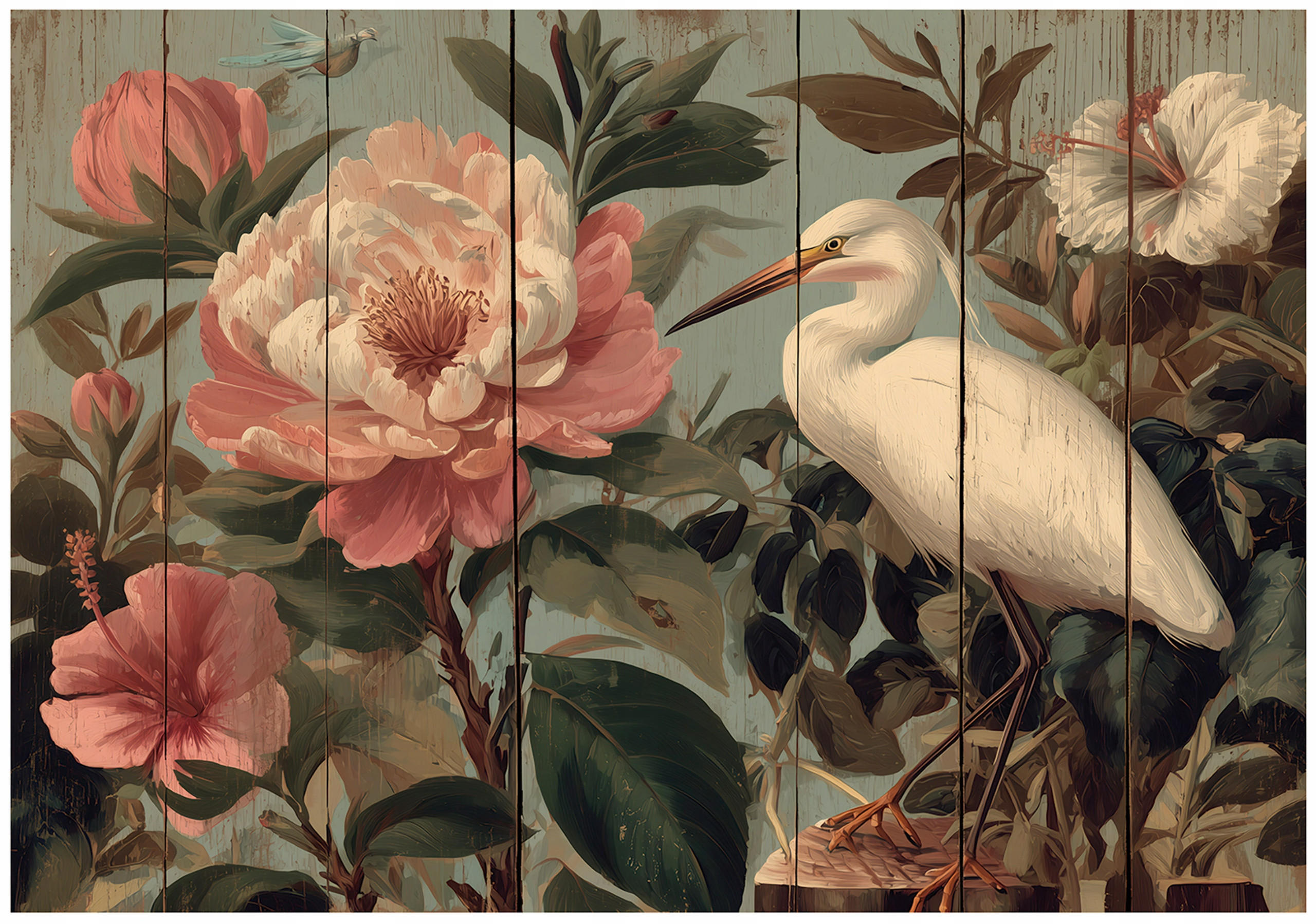 FOTOTAPETE Blumen Kranichvogel Grün 250x175 cm - Multicolor, Papier (250/175cm) - Wallarena