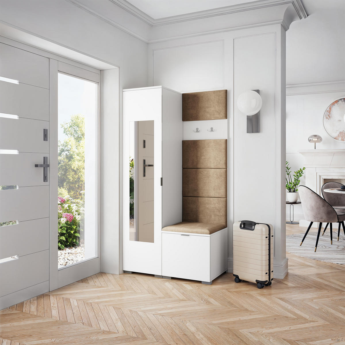 GARDEROBENSCHRANK VIRA 95/181/51 cm Modern Garderobe-Set Weiß - Beige/Weiß, Holzwerkstoff (95/181/51cm) - MASSENO