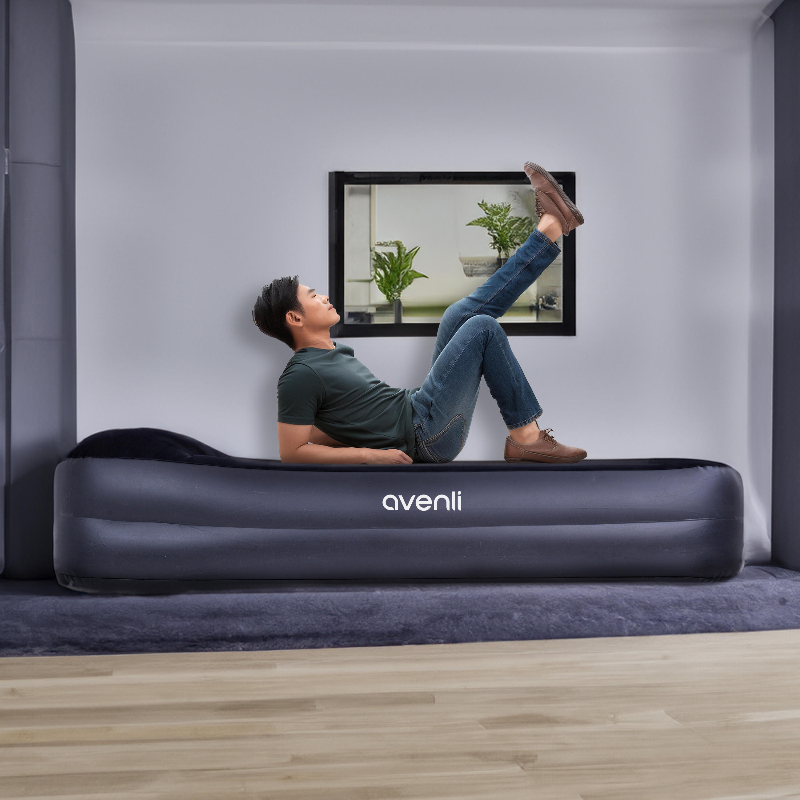 LUFTBETT Luftmatratze selbstaufblasend 203 x 152 x 46 cm mit integrierter Pumpe - Schwarz, Kunststoff (152/203cm) - Avenli