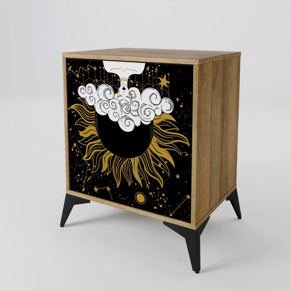 SIDEBOARD STELLAR CONSTELLATIONS, Eichefarben, 57,5x42x75,5 cm, Goldfarbene Metallfüße - Eichefarben/Goldfarben, Holzwerkstoff/Metall (57.5/75.5/42cm) - SpaceRebels