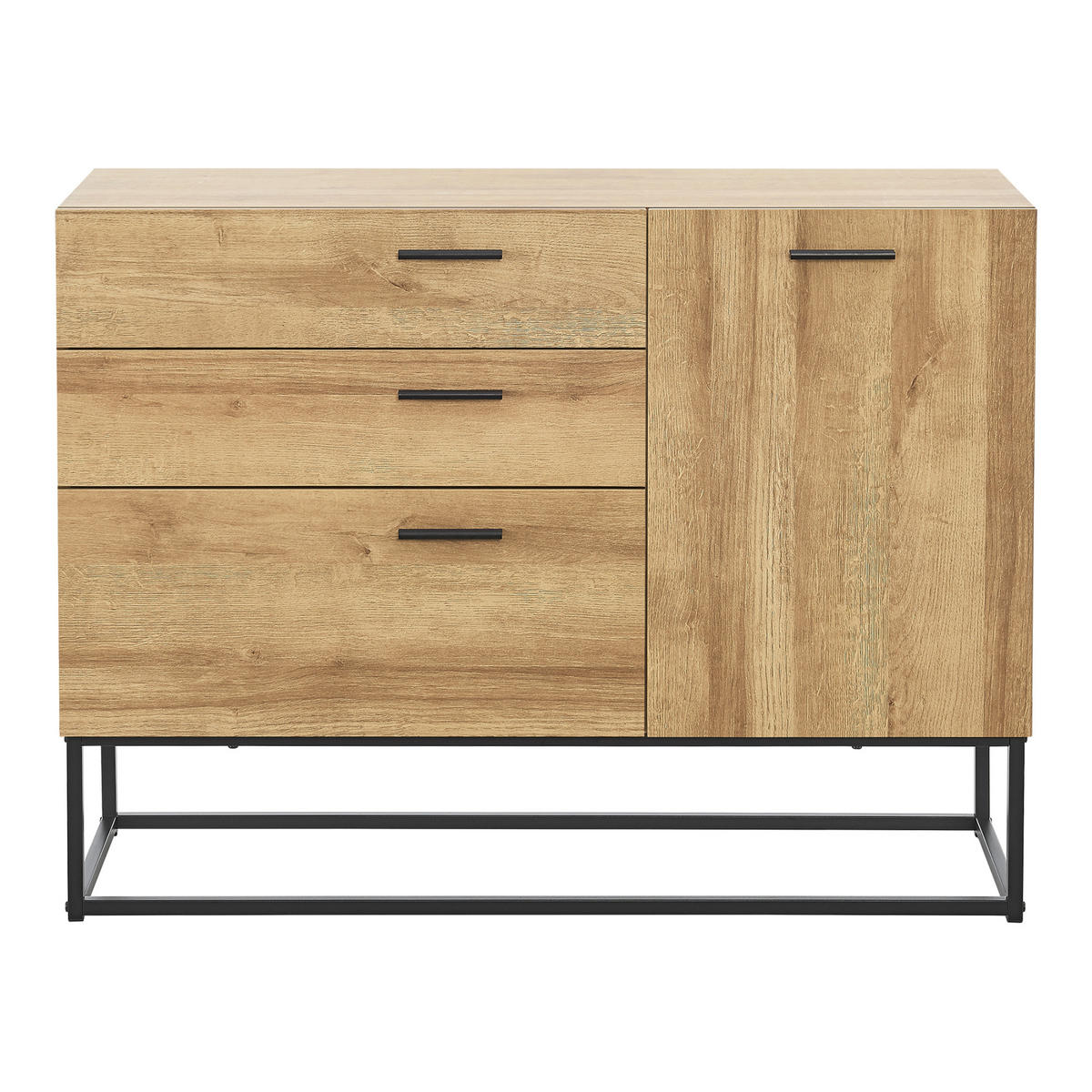 SIDEBOARD Lavangen - Eichefarben/Schwarz, Holzwerkstoff/Metall (100/75/35cm) - [en.casa]