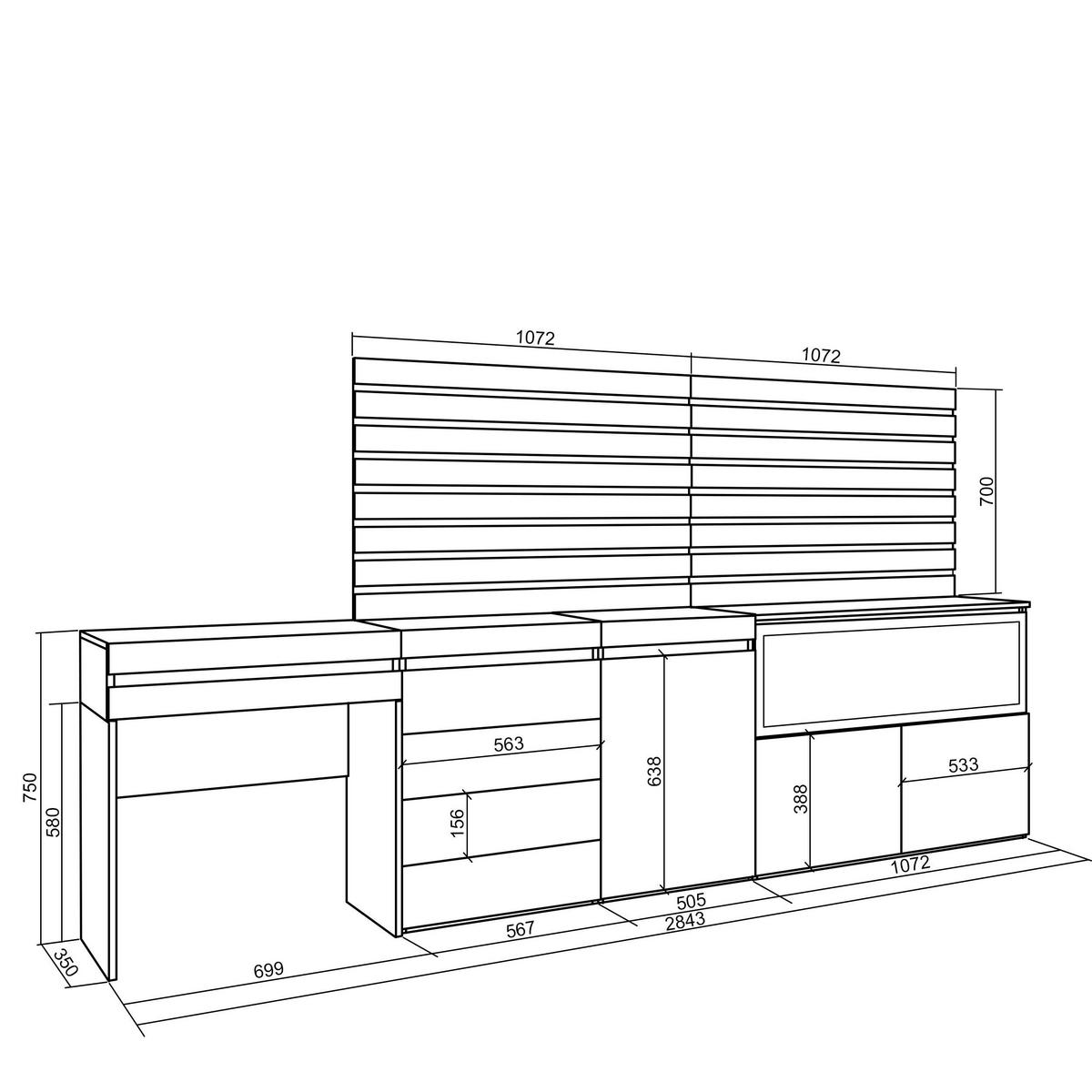 SIDEBOARD mit Konsolentisch Elektrokamin XXL, Lamellenwand Holz, eiche, 284/35/145 cm - Eichefarben, Holzwerkstoff (35/145/284cm) - Skraut Home