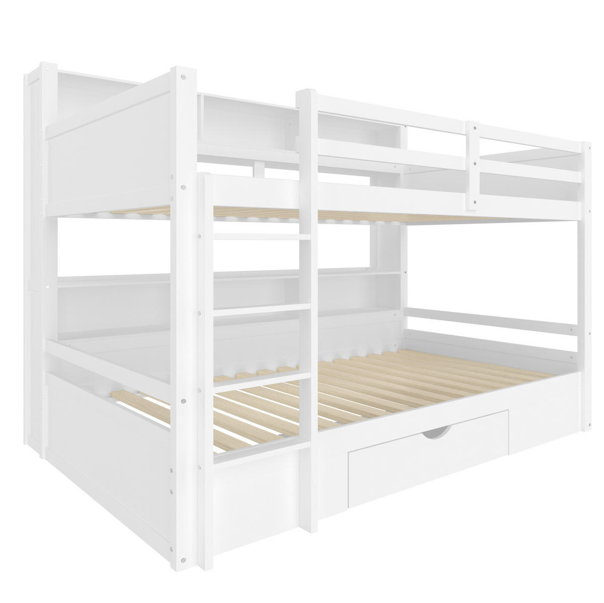ETAGENBETT 90/200 cm mit Schublade und Ablagefächern, Weiß - Weiß, Holzwerkstoff (90/200cm) - Redom
