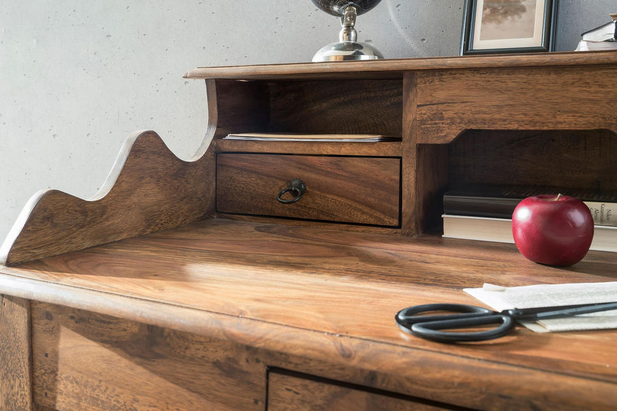 SCHREIBTISCH – Massivholz, 115 cm, Landhausstil, 3 Schubladen, Vintage-Optik - Braun, Holz (60/115/100cm) - KADIMA DESIGN