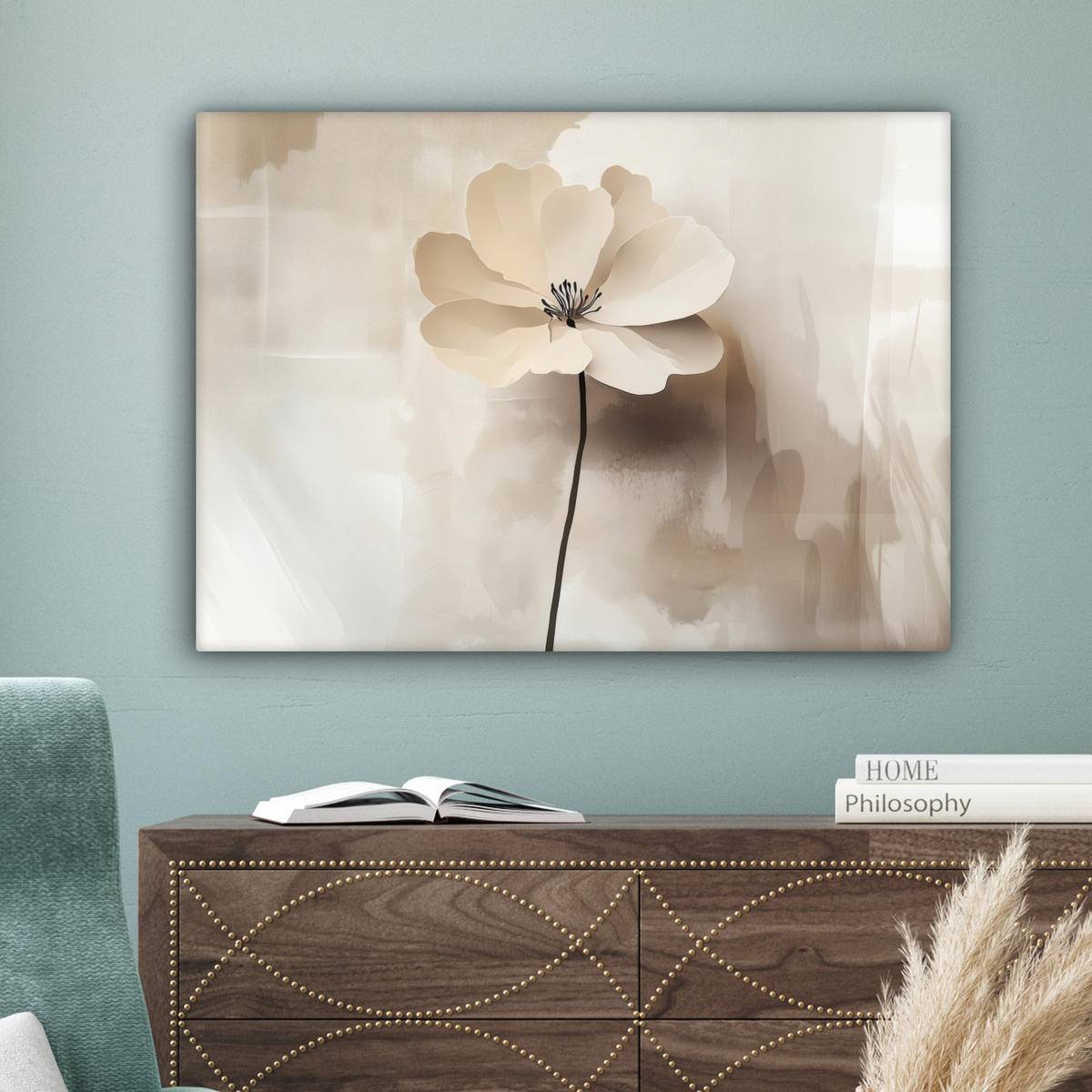 LEINWANDBILD Blume - Beige - Farbe - Schatten Wandbilder 80x60 cm - Creme, Textil (80/60cm) - MuchoWow