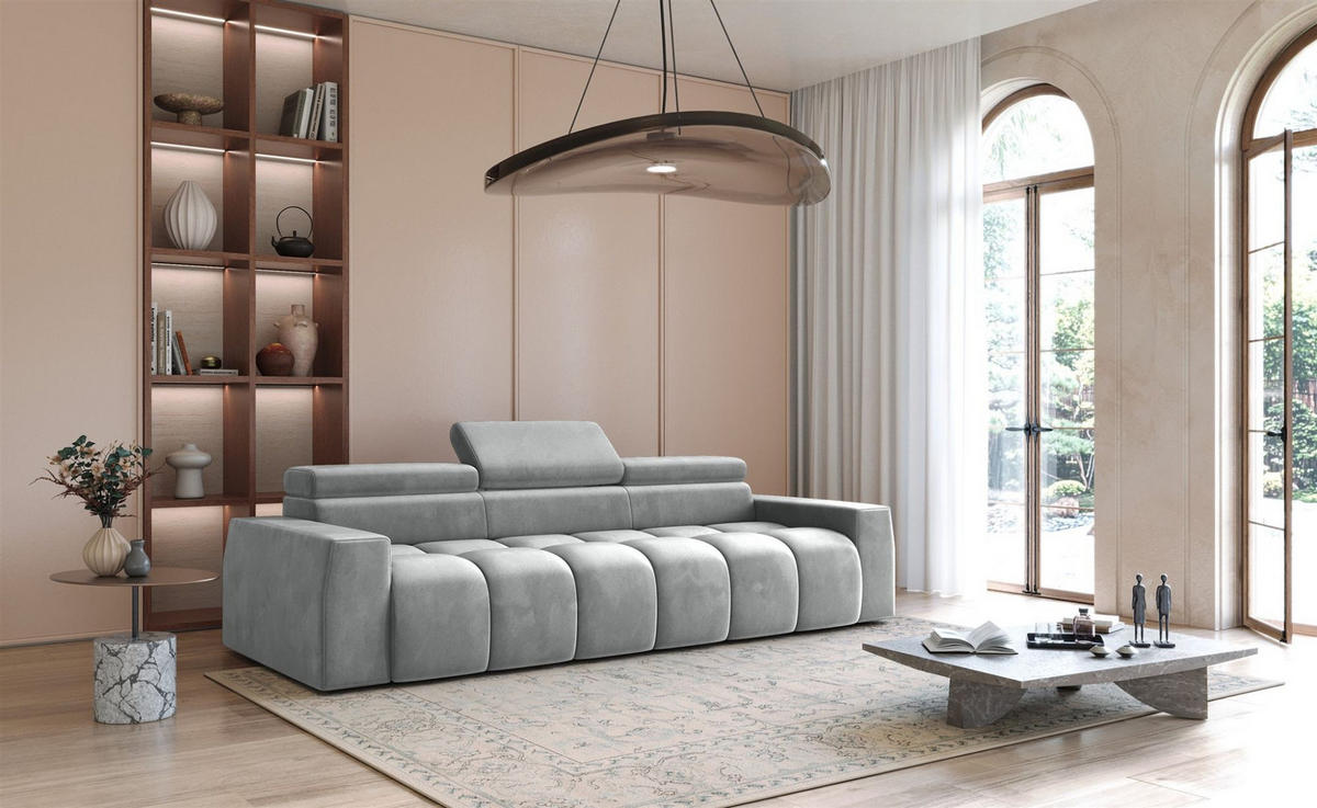 SOFA Darcy - Hellgrau, Holzwerkstoff/Textil (303/98/115cm) - Fun Möbel