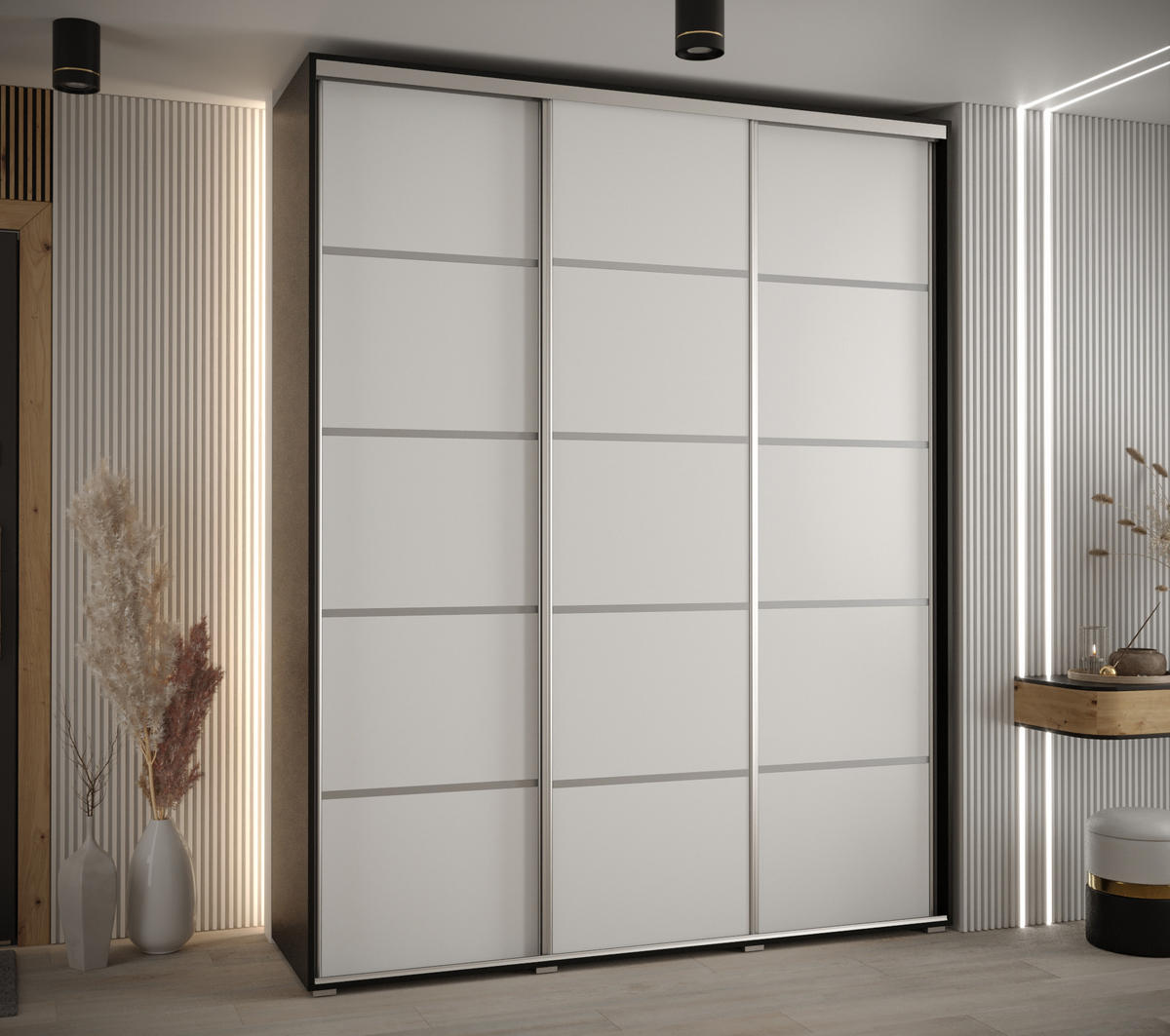 SCHWEBETÜRENSCHRANK 235,2/200/60 3-türig - Silberfarben/Schwarz, Holz/Metall (200/235/60cm) - Abiks Möbel