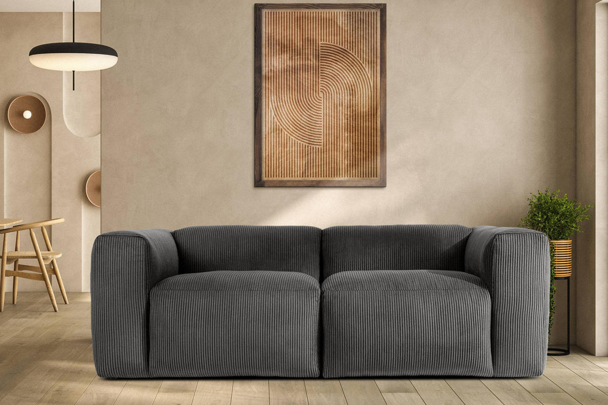 2-SITZER-MODULSOFA BUFFO mit extrem weicher und bequemer Sitzfläche, Kordstoff, grau - Grau, Textil (210/73/96cm) - KONSIMO®