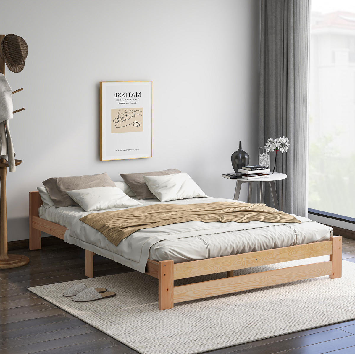 BETT 140/200 cm Natur aus Kiefer mit Kopfteil und Lattenrost - Naturfarben, Holz (140/200cm) - OKWISH