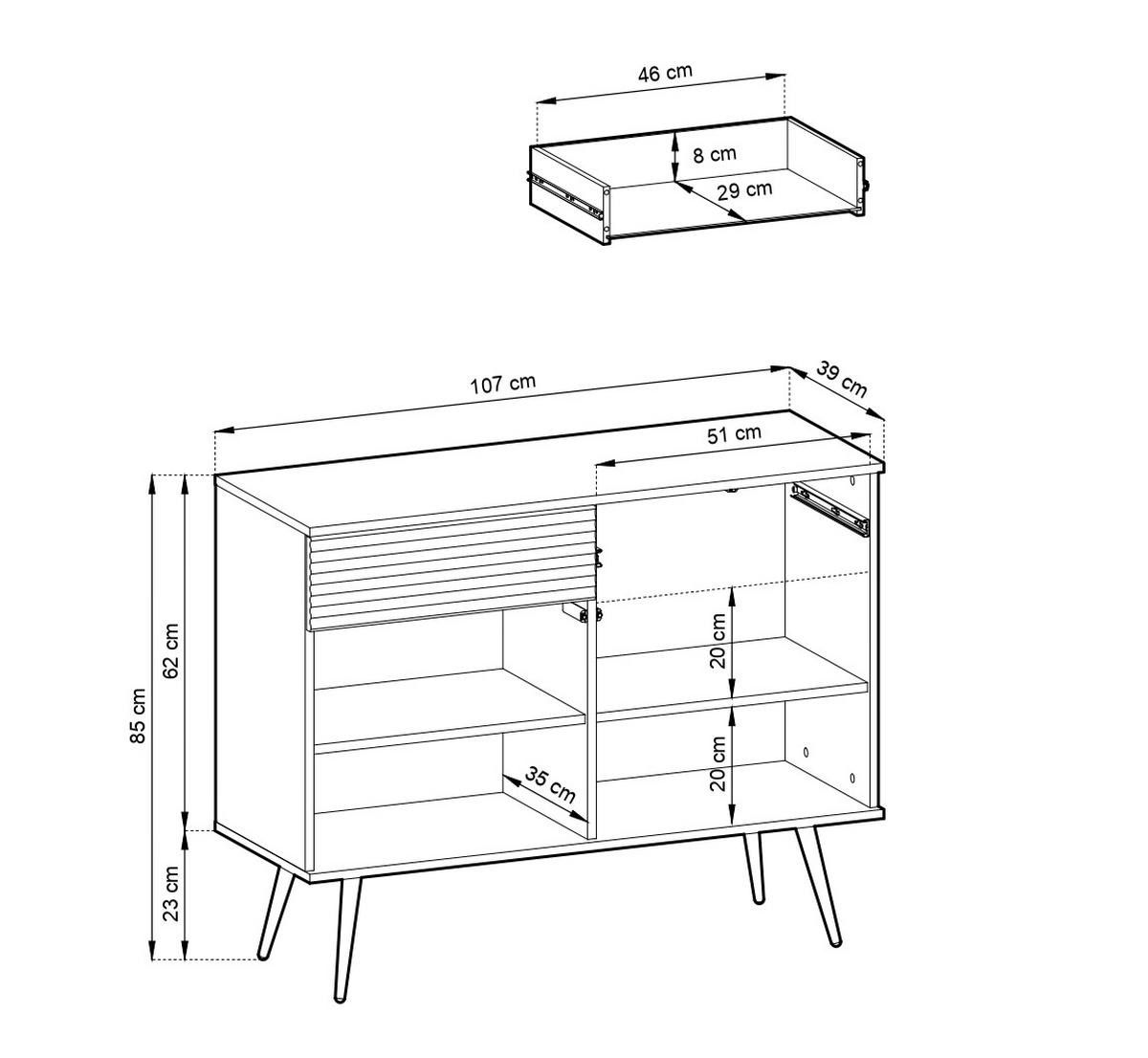 KOMMODE: Weiß, goldene Beine, 107x85x39 cm - Weiß Hochglanz, Holzwerkstoff (107/85/39cm) - 3XE LIVING