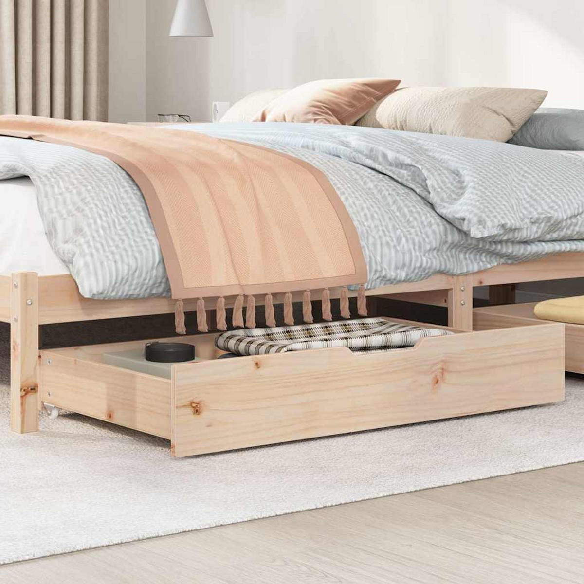 BETTSCHUBLADEN Mit Rollen 2 Stk. 90/55/17 Cm Massivholz Kiefer - Braun, Holz - vidaXL