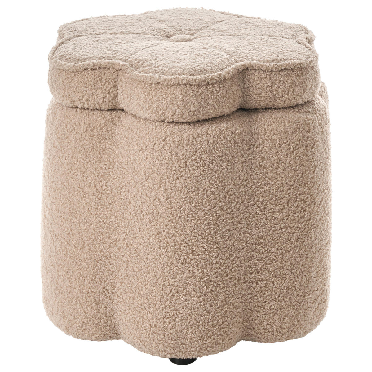 KINDERHOCKER mit Stauraum Bouclé Beige Blume Flower - Beige/Schwarz, Textil (40/38/40cm) - Beliani