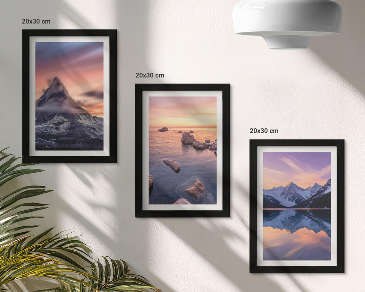 WANDBILDER 3er-Set - 20x30 cm Schwarzer Rahmen - Berglandschaft, See, Westen - Schwarz, Kunststoff (20/30cm) - ArtPrintCave