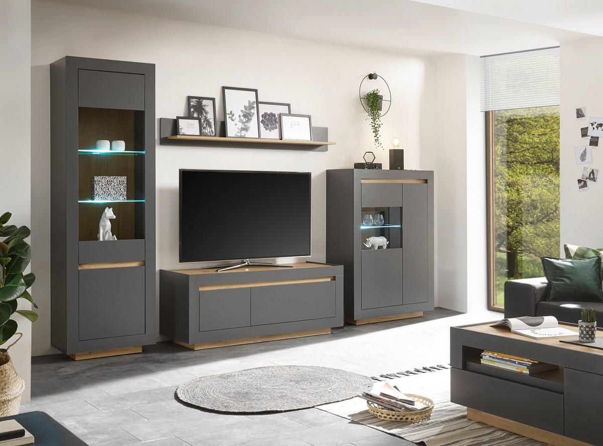 TV-LOWBOARD anthrazit, Wotan Eiche, TV Unterteil 140 x 56 cm - Eichefarben/Anthrazit, Holzwerkstoff (140/56/50cm) - Furn.Design