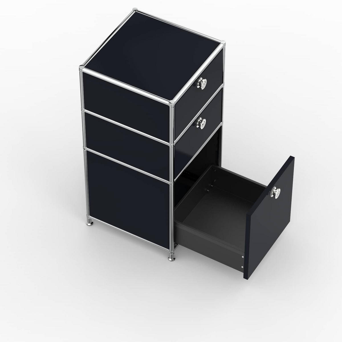 BÜRO-STANDCONTAINER, Metall, 40cm, 2 Schubladen + 1 hohe Schublade, Graphitschwarz - Chromfarben/Silberfarben, Metall (40/82.4/39.7cm) - Versee