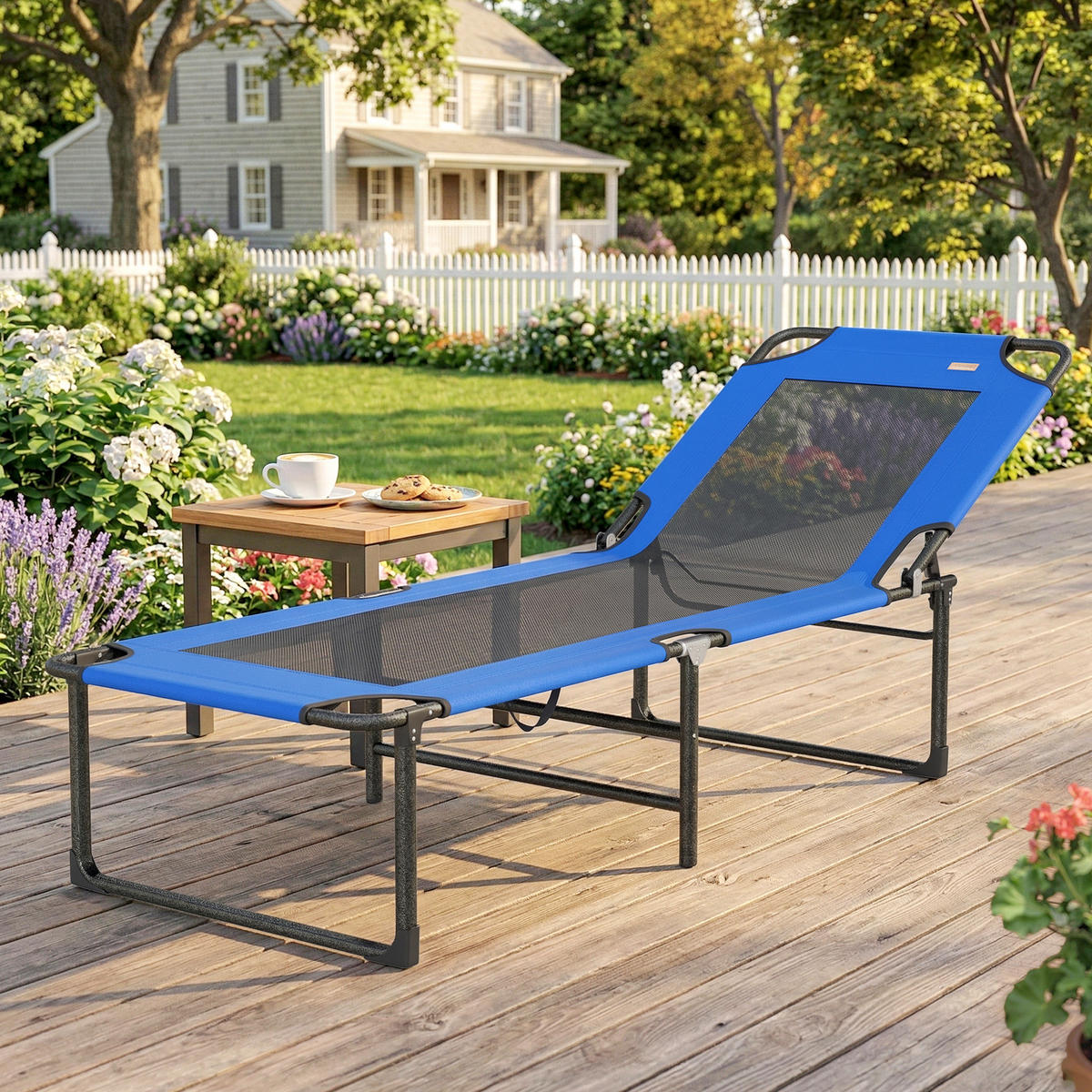 SONNENLIEGE Klappbare mit 4-fach verstellbarer Rückenlehne Griffen,120 kg 175x58x68 cm ,Blau - Blau, Metall (58/68/175cm) - Vallsero