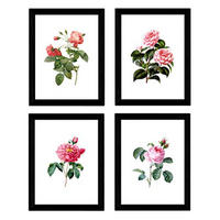 POSTER Set mit 4 Botanische Weiß Hintergrund Rosa Blumen A3 Rahmenlos - Klar, Papier (29.7/3cm) - Nacnic