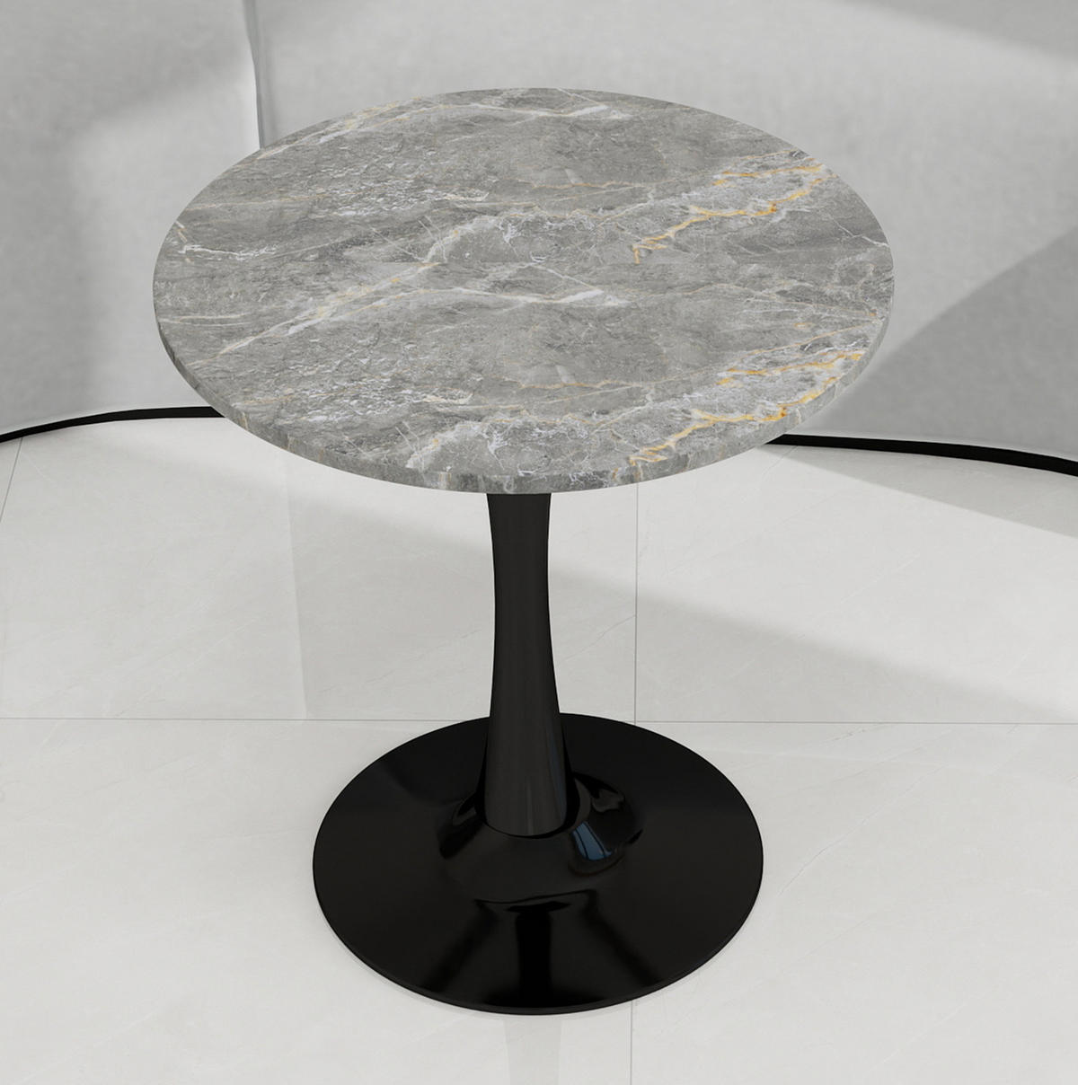 COUCHTISCH 70,1 cm als Beistell- und Zusatztisch mit runder Tischplatte in Marmoroptik, Schwarz/Grau - Grau, Stein (70/70/72cm) - Modfu