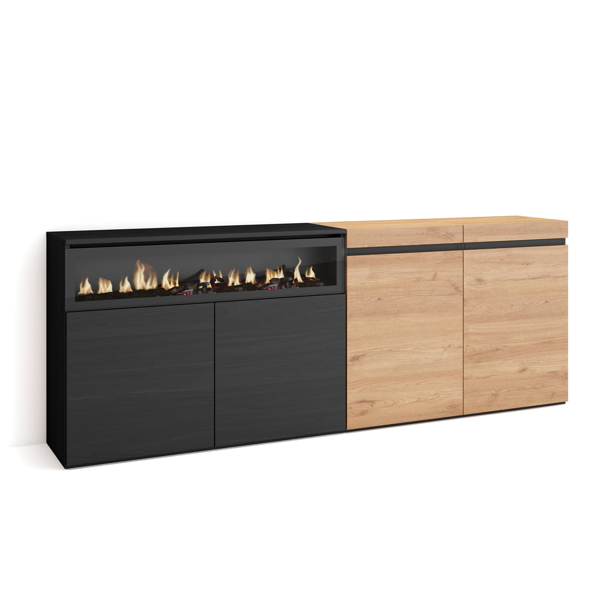 SIDEBOARD Elektrokamin, eiche, schwarz, 200/35/75cm - Multicolor, Holzwerkstoff (200/75/35cm) - Skraut Home
