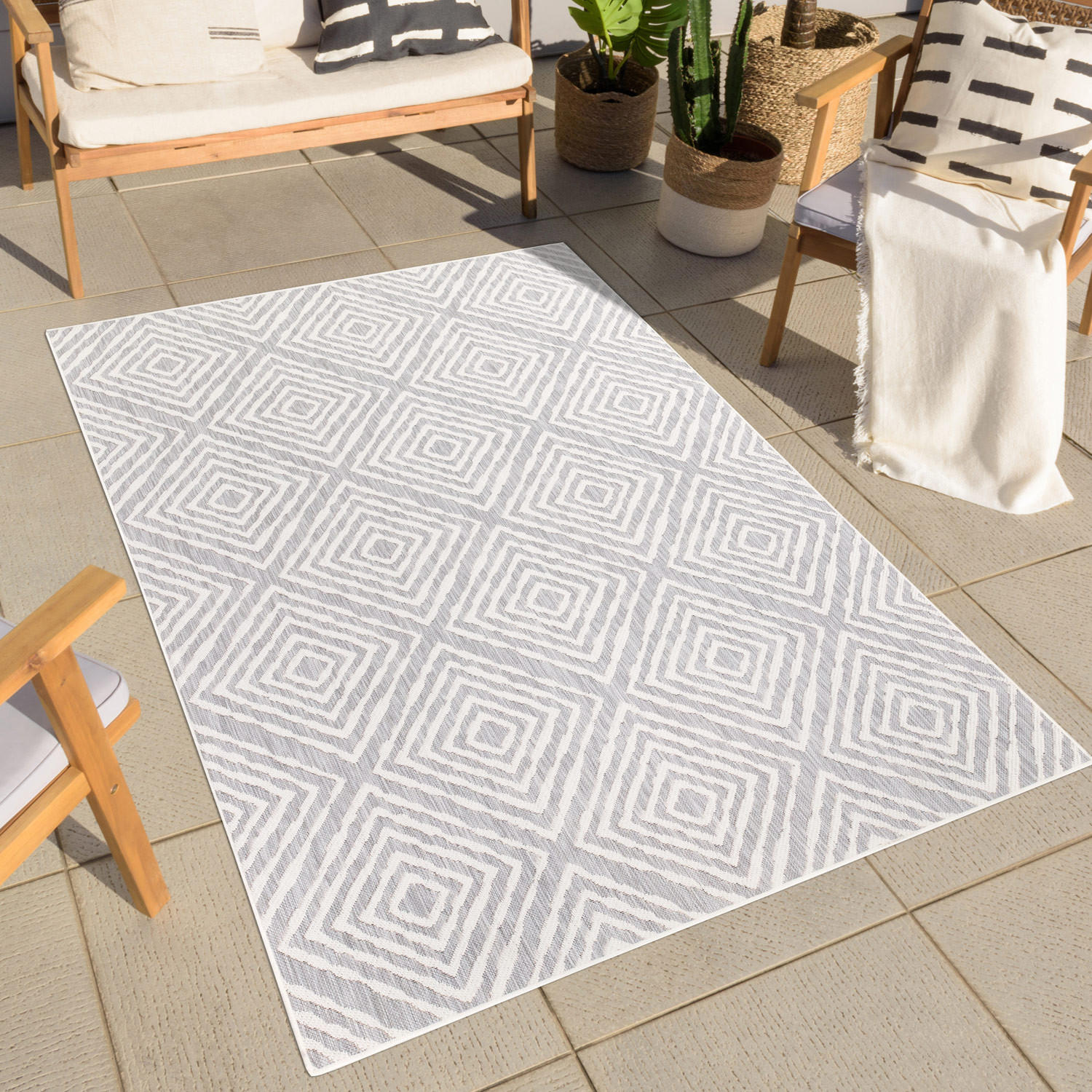 OUTDOOR-TEPPICH Sun 464 Grau 150x150 cm - Grau, Textil (150/150cm) - carpet city