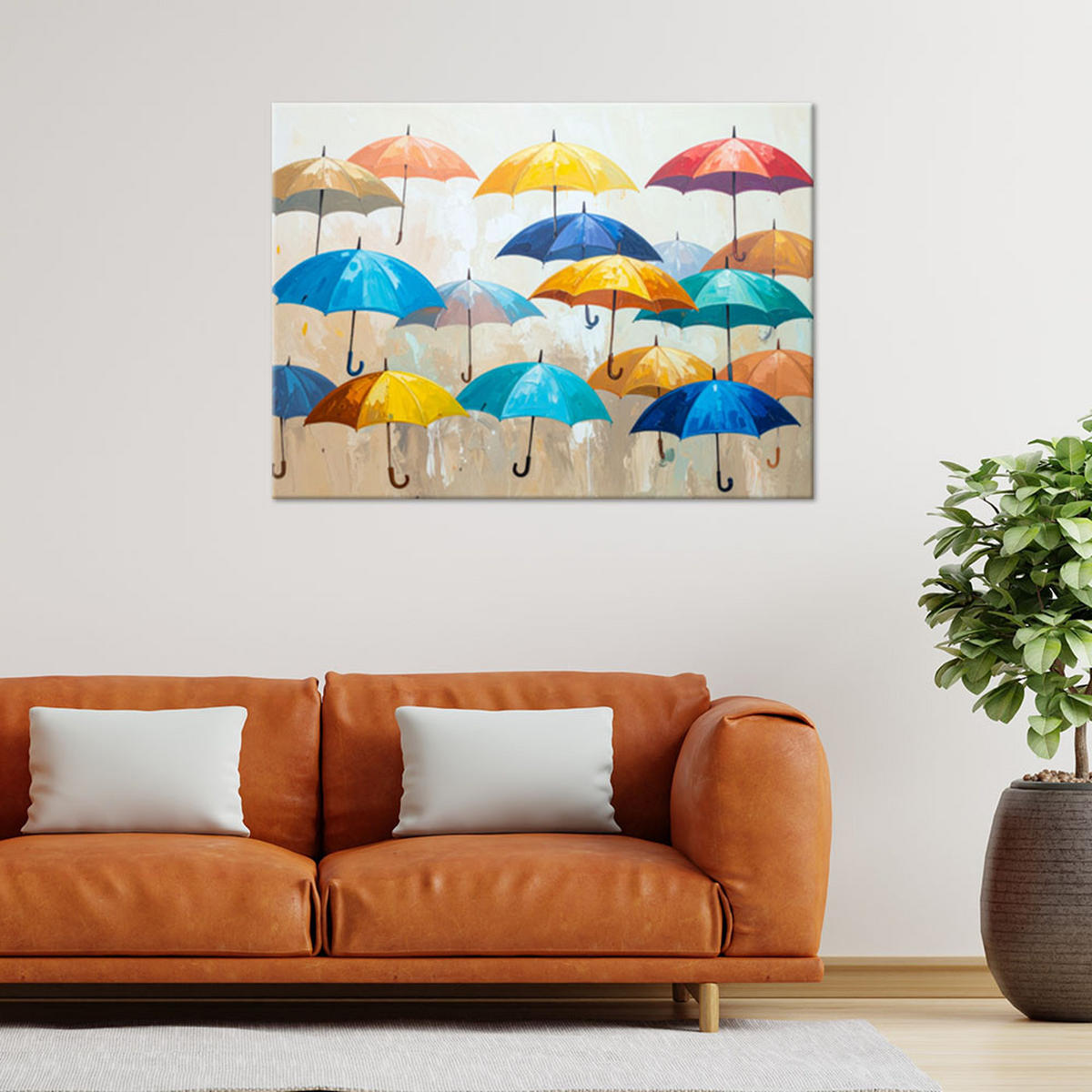 LEINWANDBILD Bunte Regenschirme 100x70cm - Multicolor, Textil (100/70cm) - Feeby