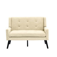 SITZBANK 2-Sitzer Leinenbezug mit Knopfheftung, Massivholzbeinen 119/75/88 cm Beige - Beige, Textil (75/88/119cm) - Redom